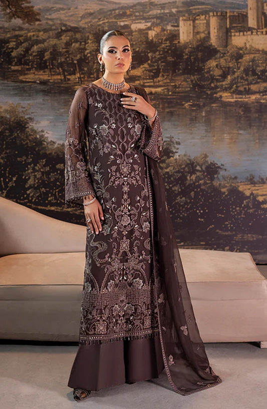 Riwaayat by Lavish Premium Embroidered Chiffon Unstitched 3 Piece Suit - Cinnamon - LP25LM - Brown - Formal Collection
