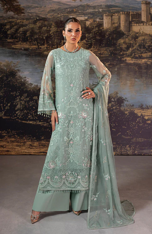 Riwaayat by Lavish Premium Embroidered Chiffon Unstitched 3 Piece Suit - Mint Green - LP25LM - Green - Formal Collection