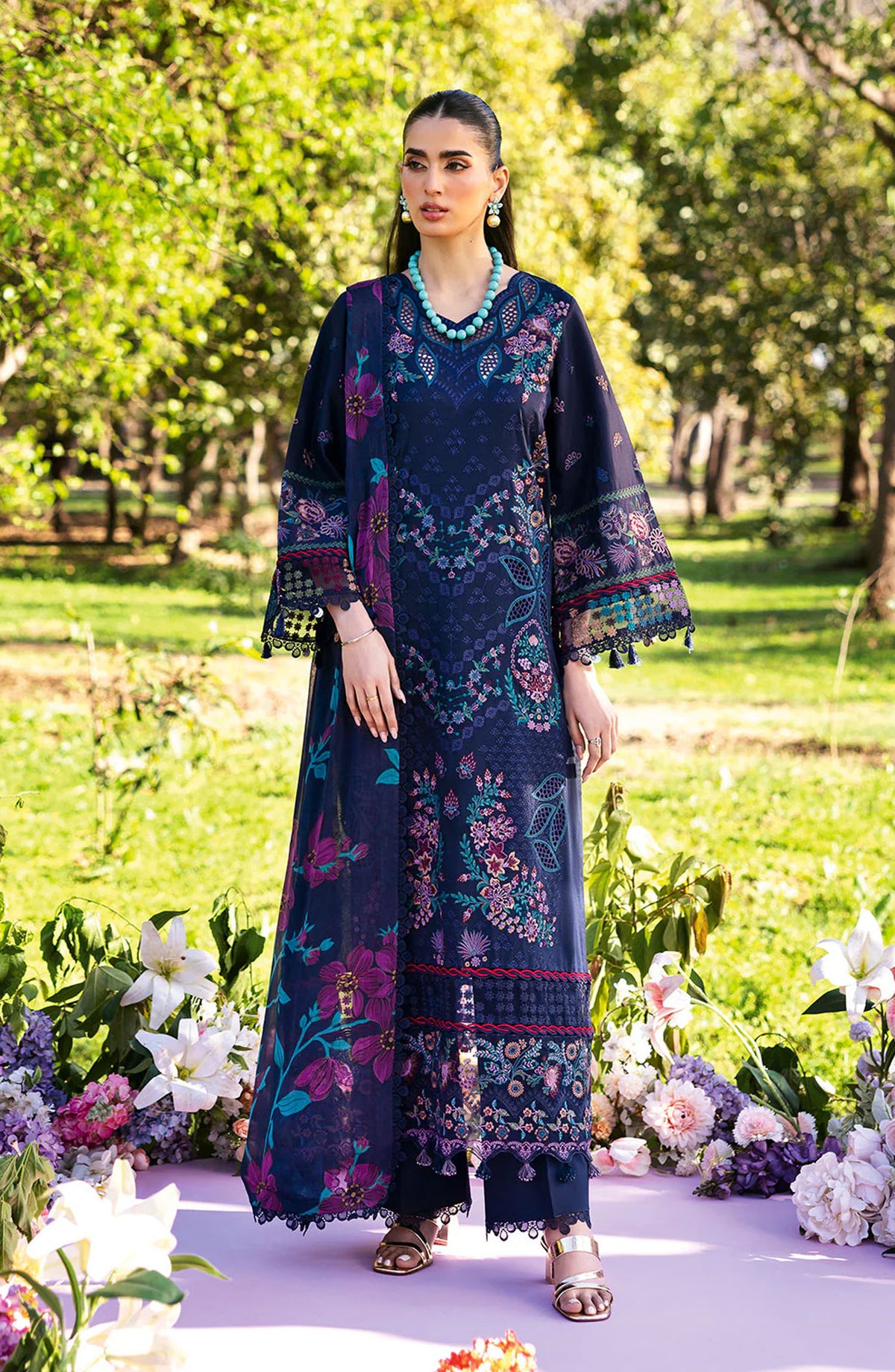 Riwayat by Ramsha Embroidered Lawn Unstitched 3 Piece Suit - Y-1307 - RM25RW13 - Blue - Summer Collection