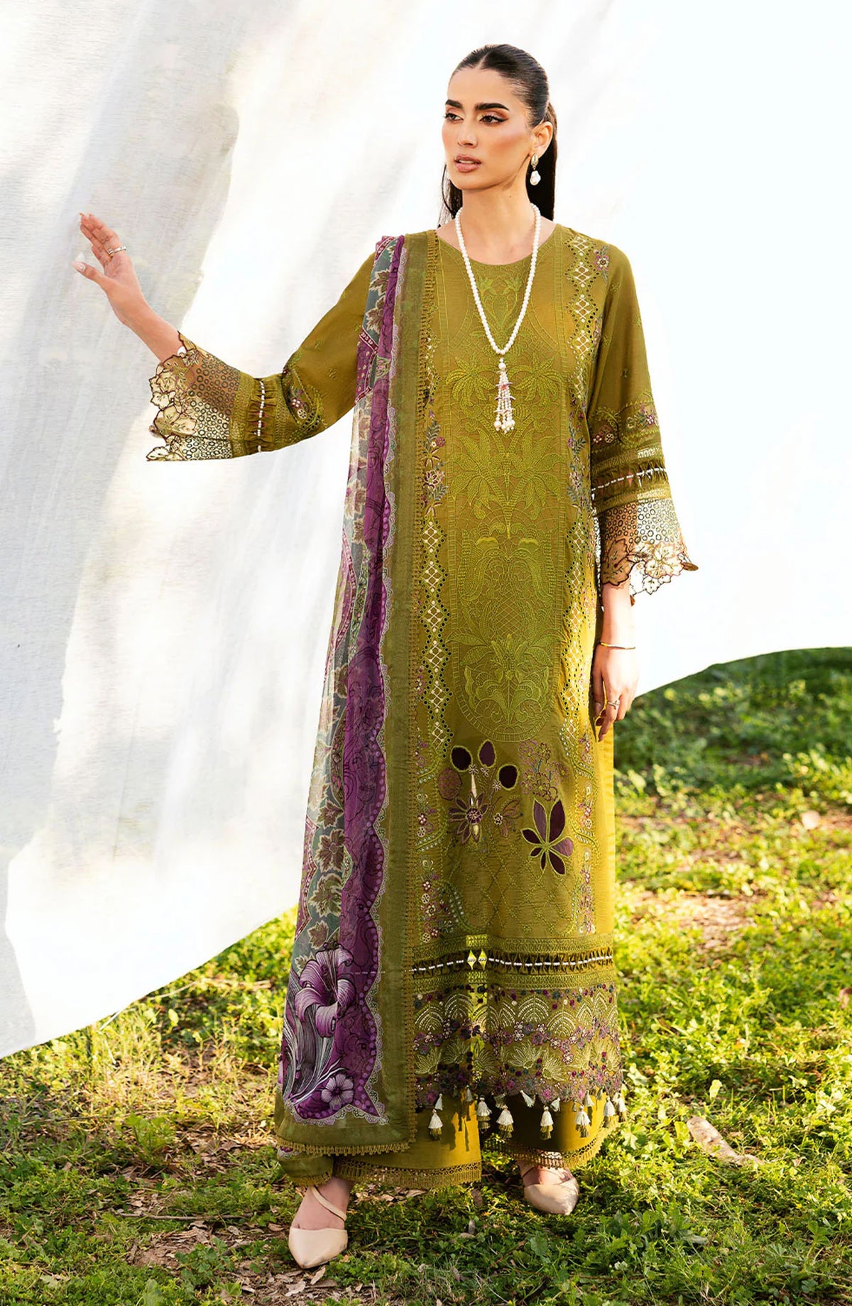 Riwayat by Ramsha Embroidered Lawn Unstitched 3 Piece Suit - Y-1303 - RM25RW13 - Dhani - Summer Collection