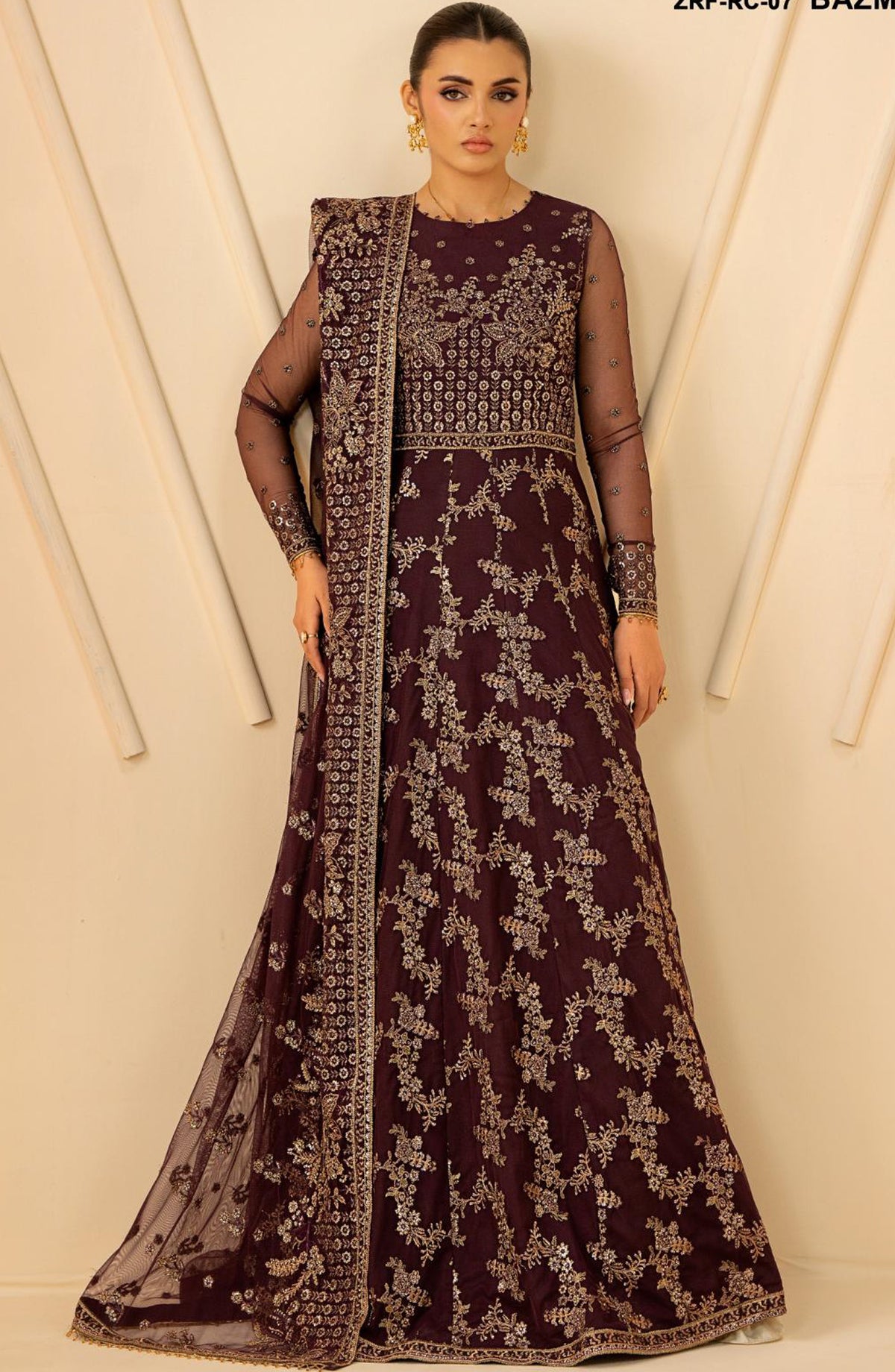 Riwayat by Zarif Embroidered Net Unstitched 3 Piece Suit - RC-07 BAZM - ZRF26RWT - Purple - Festive Collection