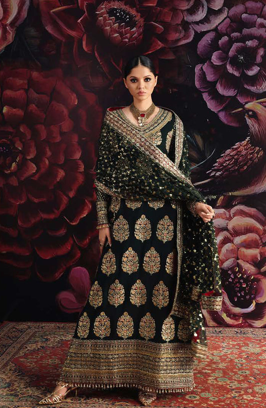 Roheenaz Royale Eternel Embroidered Chiffon Unstitched 3 Piece Suit - 102 Crown Jewel - RH26RYL - Green - Festive Collection