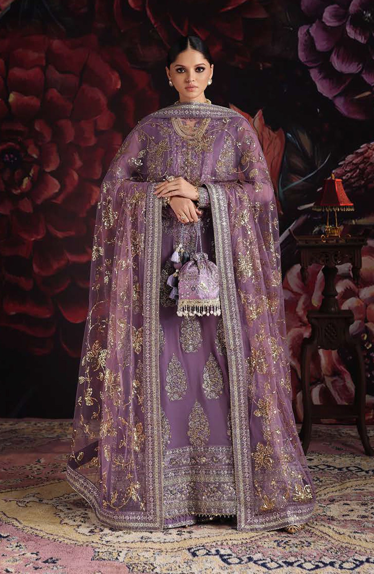 Roheenaz Royale Eternel Embroidered Chiffon Unstitched 3 Piece Suit - 103 Blush Whisper - RH26RYL - Purple - Festive Collection