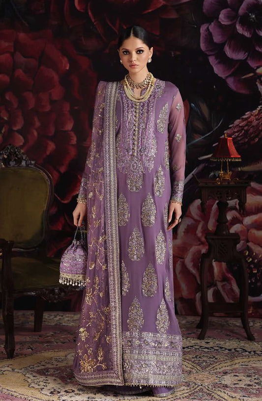 Roheenaz Royale Eternel Embroidered Chiffon Unstitched 3 Piece Suit - 103 Blush Whisper - RH26RYL - Purple - Festive Collection