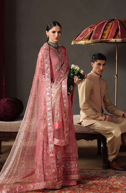 Roheenaz Royale Eternel Embroidered Chiffon Unstitched 3 Piece Suit - 105 Noble Allure - RH26RYL - Pink - Festive Collection