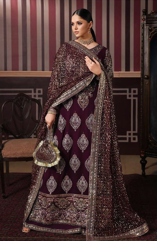 Roheenaz Royale Eternel Embroidered Chiffon Unstitched 3 Piece Suit - 106 Regal Charm - RH26RYL - Purple - Festive Collection