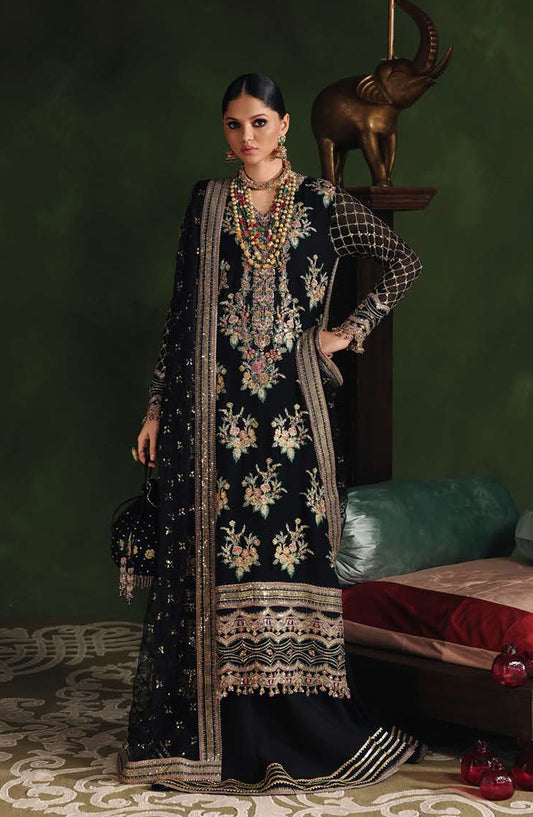 Roheenaz Royale Eternel Embroidered Chiffon Unstitched 3 Piece Suit - 107 Radiant Muse - RH26RYL - Black - Festive Collection