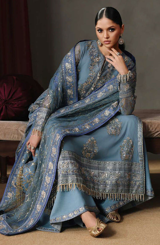 Roheenaz Royale Eternel Embroidered Chiffon Unstitched 3 Piece Suit - 108 Royal Muse - RH26RYL - Blue - Festive Collection