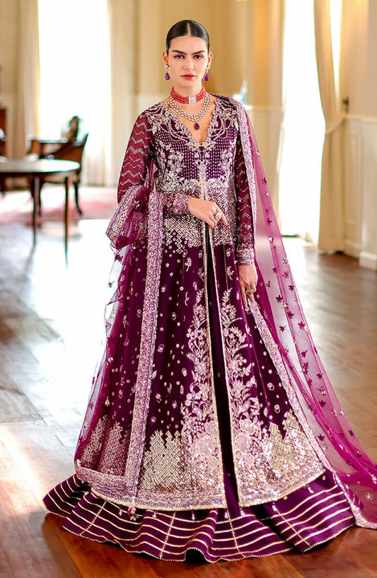 Roheenaz Luxury Embroidered Chiffon Unstitched 3 Piece Suit - 05 Selen - RH26WR - Plum - Festive Collection