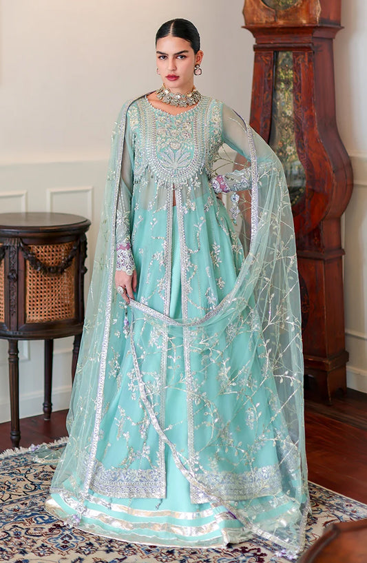Roheenaz Luxury Embroidered Chiffon Unstitched 3 Piece Suit - 04 Theodora - RH26WR - Seafoam Green - Festive Collection