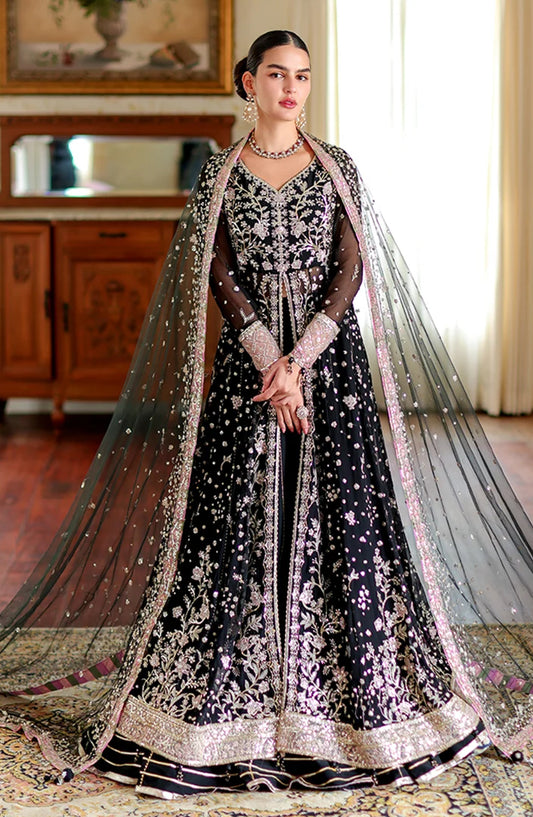 Roheenaz Luxury Embroidered Chiffon Unstitched 3 Piece Suit - 03 Blaire - RH26WR - Black - Festive Collection