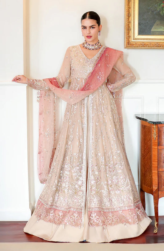 Roheenaz Luxury Embroidered Chiffon Unstitched 3 Piece Suit - 01 Faye - RH26WR - Beige - Festive Collection