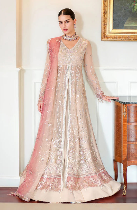 Roheenaz Luxury Embroidered Chiffon Unstitched 3 Piece Suit - 01 Faye - RH26WR - Beige - Festive Collection