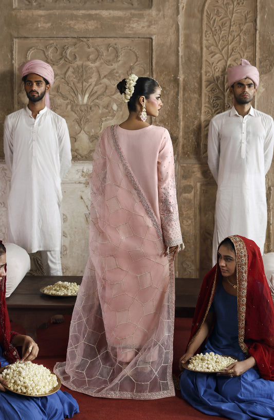 Romansiyyah by Emaan Adeel Luxury Embroidered Organza Unstitched 3 Piece Suit - GULSHEEN - ED25RMN - Pink - Formals Collection