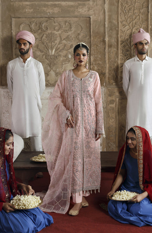 Romansiyyah by Emaan Adeel Luxury Embroidered Organza Unstitched 3 Piece Suit - GULSHEEN - ED25RMN - Pink - Formals Collection