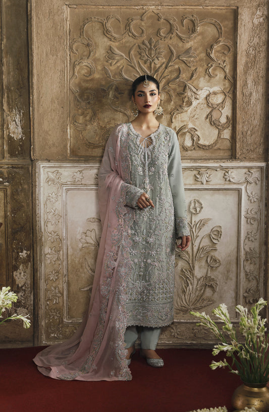 Romansiyyah by Emaan Adeel Luxury Embroidered Chiffon Unstitched 3 Piece Suit - MAHPARI - ED25RMN - Blue - Formals Collection