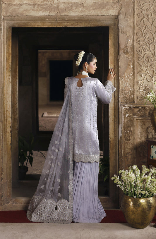 Romansiyyah by Emaan Adeel Luxury Embroidered Mesoury Unstitched 3 Piece Suit - AABROO - ED25RMN - Purple - Formals Collection