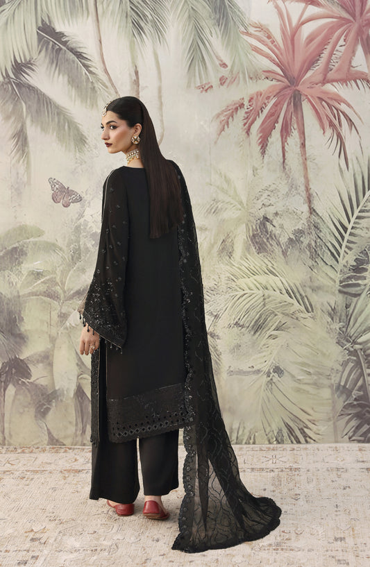 Romansiyyah by Emaan Adeel Luxury Embroidered Chiffon Unstitched 3 Piece Suit - ZAREENAH - ED25RMN - Black - Formals Collection