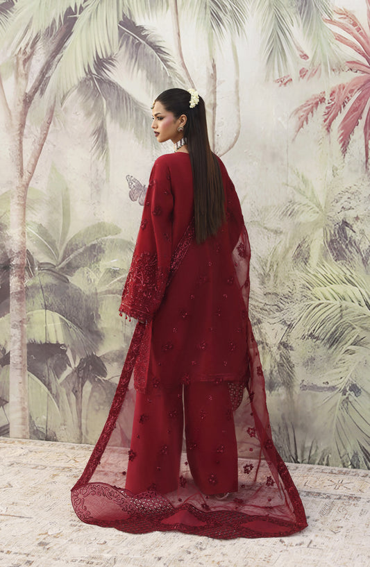 Romansiyyah by Emaan Adeel Luxury Embroidered Organza Unstitched 3 Piece Suit - NOORMAHAL - ED25RMN - Red - Formals Collection