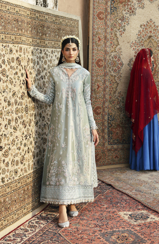 Romansiyyah by Emaan Adeel Luxury Embroidered Mesoury Unstitched 3 Piece Suit - SHABEENA - ED25RMN - Blue - Formals Collection