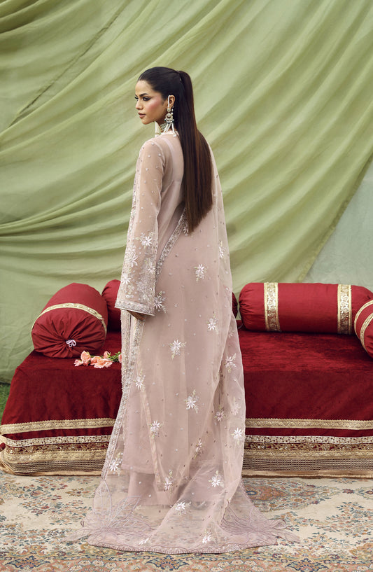 Romansiyyah by Emaan Adeel Luxury Embroidered Organza Unstitched 3 Piece Suit - GULRUKH - ED25RMN - Pink - Formals Collection
