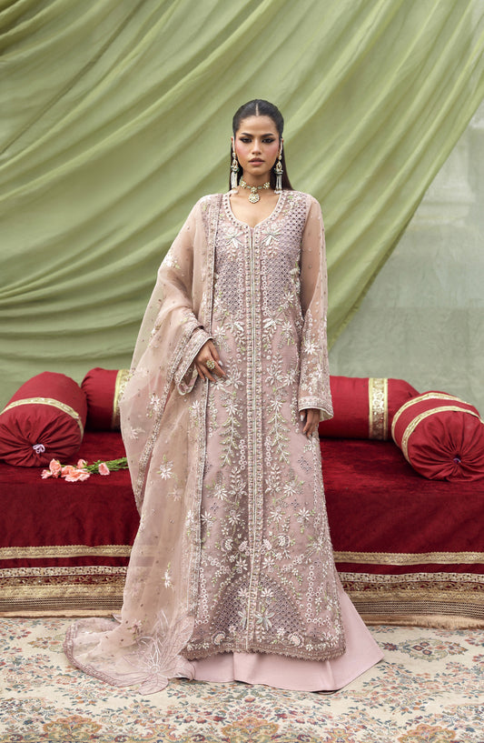 Romansiyyah by Emaan Adeel Luxury Embroidered Organza Unstitched 3 Piece Suit - GULRUKH - ED25RMN - Pink - Formals Collection