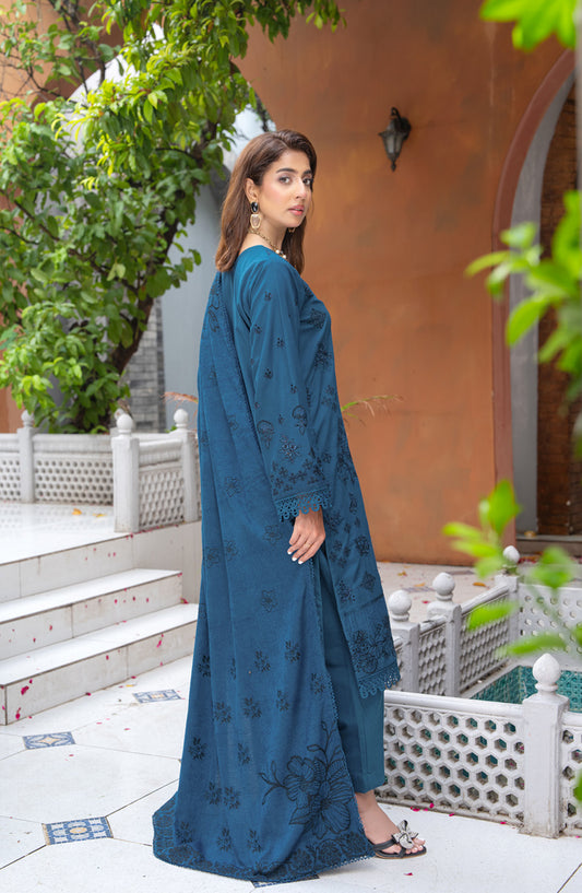 Roniq by Riaz Arts Premium Embroidered Peach Slub Unstitched 3 Piece Suit - Design-01 - RA25RNQ - Blue - Winter Collection