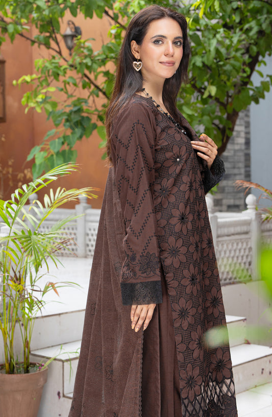 Roniq by Riaz Arts Premium Embroidered Peach Slub Unstitched 3 Piece Suit - Design-04 - RA25RNQ - Brown - Winter Collection