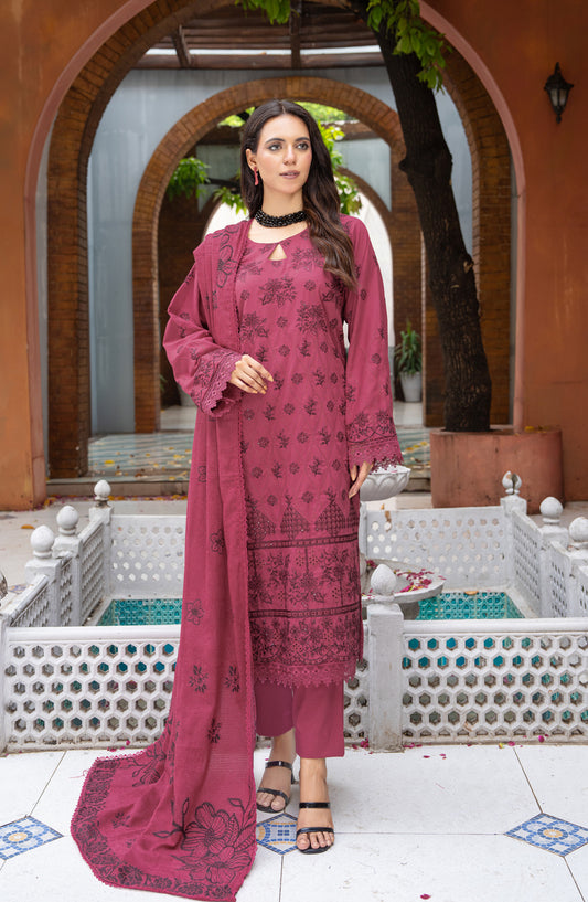Roniq by Riaz Arts Premium Embroidered Peach Slub Unstitched 3 Piece Suit - Design-06 - RA25RNQ - Pink - Winter Collection