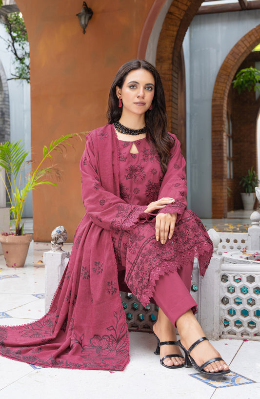 Roniq by Riaz Arts Premium Embroidered Peach Slub Unstitched 3 Piece Suit - Design-06 - RA25RNQ - Pink - Winter Collection
