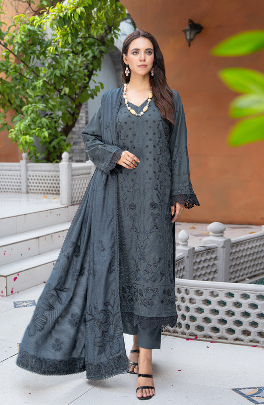 Roniq by Riaz Arts Premium Embroidered Peach Slub Unstitched 3 Piece Suit - Design-07 - RA25RNQ - Blue - Winter Collection