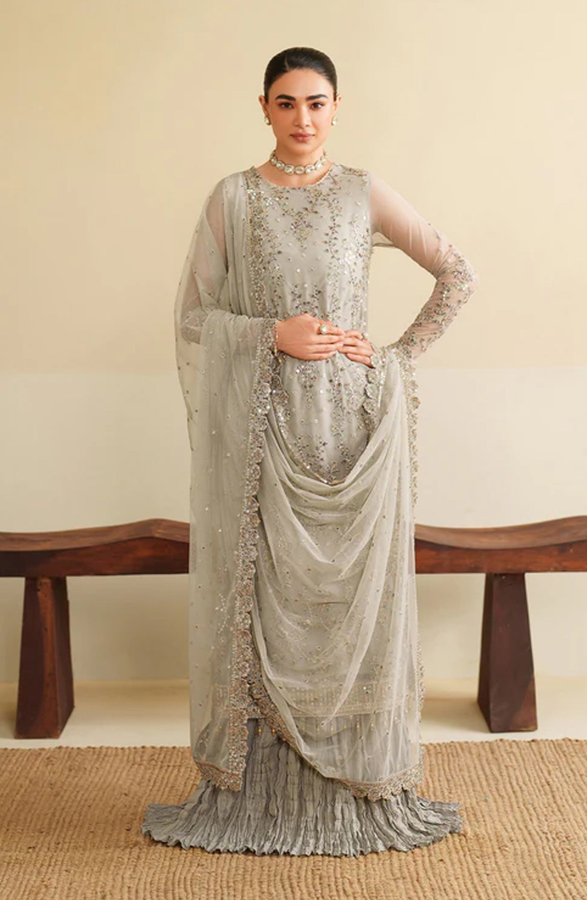 Roohi by Zarif Embroidered Net Unstitched 3 Piece Suit - ZRF-RFE-06 Milaan - ZRF25ROH - Grey - Formals Collection