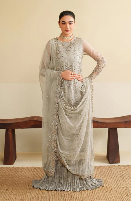 Roohi by Zarif Embroidered Net Unstitched 3 Piece Suit - ZRF-RFE-06 Milaan - ZRF25ROH - Grey - Formals Collection