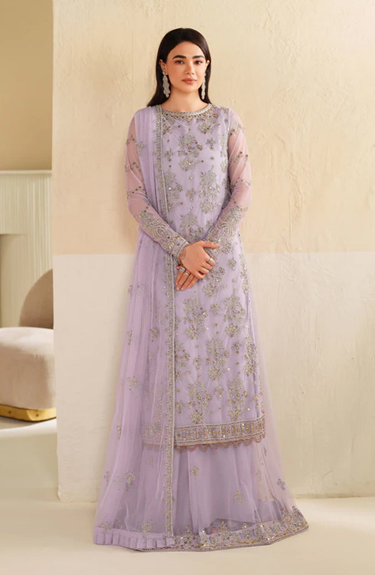 Roohi by Zarif Embroidered Net Unstitched 3 Piece Suit - ZRF-RFE-04 Sirha - ZRF25ROH - Purple - Formals Collection