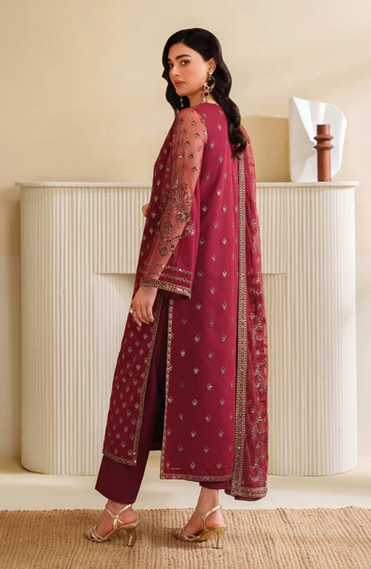 Roohi by Zarif Embroidered Net Unstitched 3 Piece Suit - ZRF-RFE-03 Afrah - ZRF25ROH - Red - Formals Collection