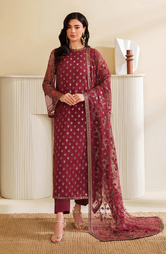 Roohi by Zarif Embroidered Net Unstitched 3 Piece Suit - ZRF-RFE-03 Afrah - ZRF25ROH - Red - Formals Collection