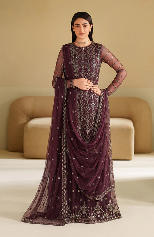 Roohi by Zarif Embroidered Net Unstitched 3 Piece Suit - ZRF-RFE-01 Saneh - ZRF25ROH - Purple - Formals Collection