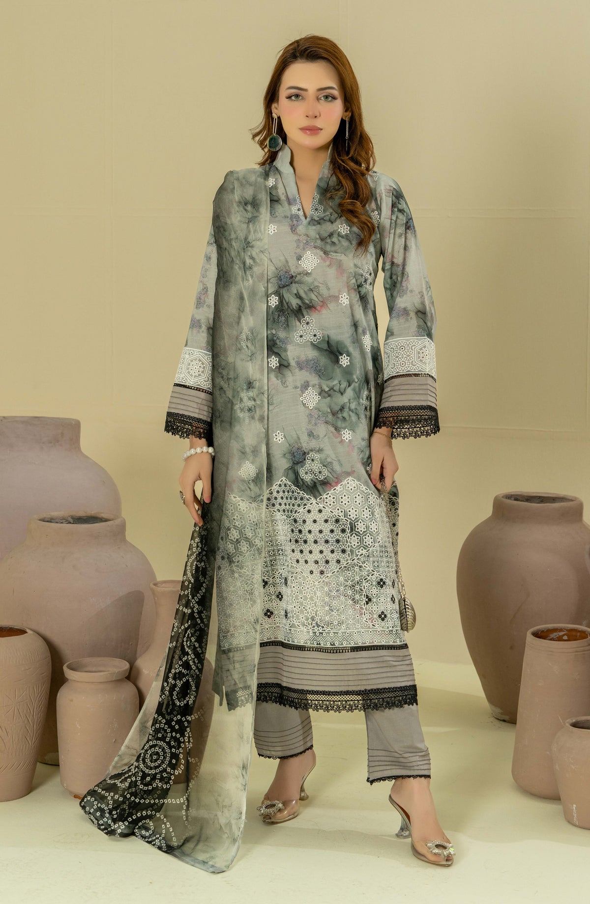 Roop Rangoli by Aalaya Embroidered Lawn Unstitched 3 Piece Suit - D-03 - ALY26RPR - Grey - Summer Collection