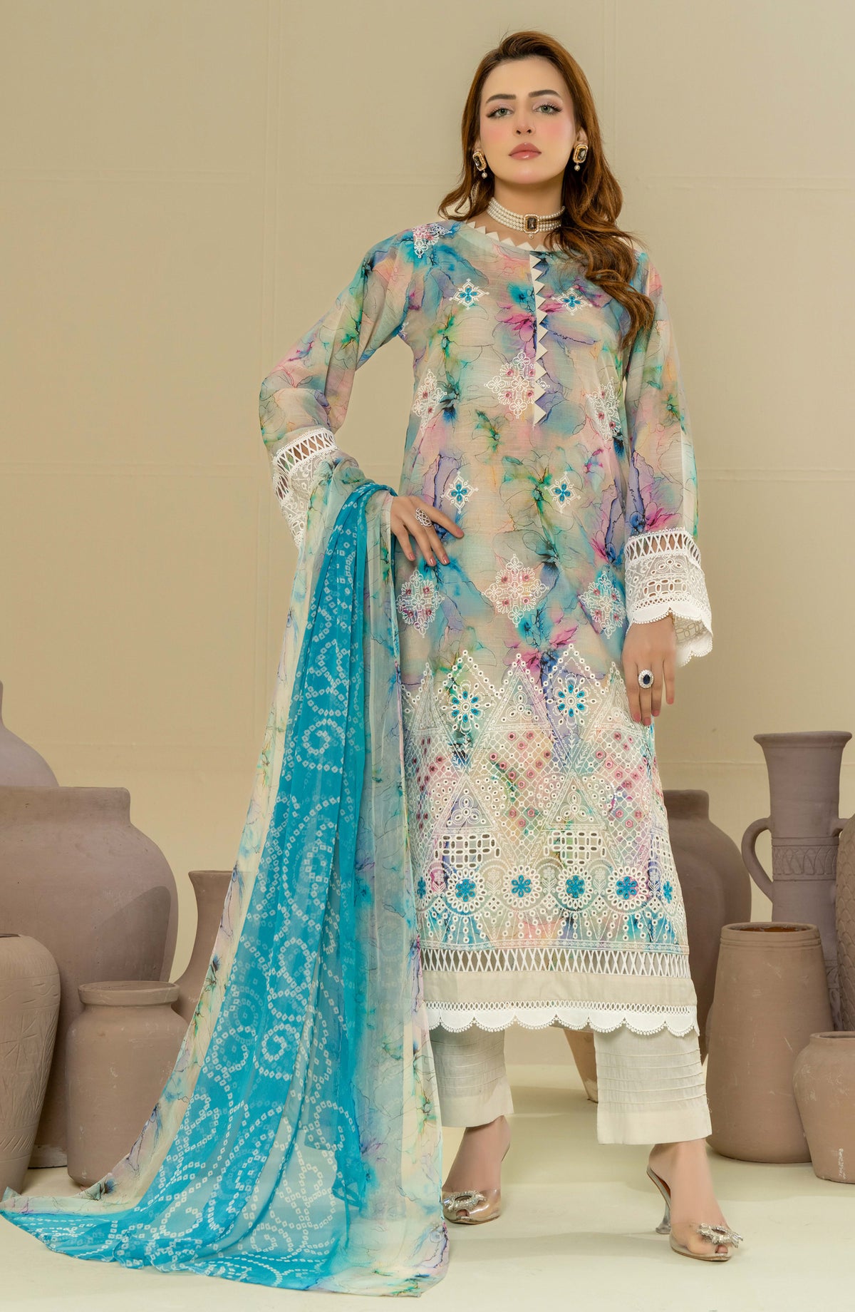 Roop Rangoli by Aalaya Embroidered Lawn Unstitched 3 Piece Suit - D-01 - ALY26RPR - Blue - Summer Collection