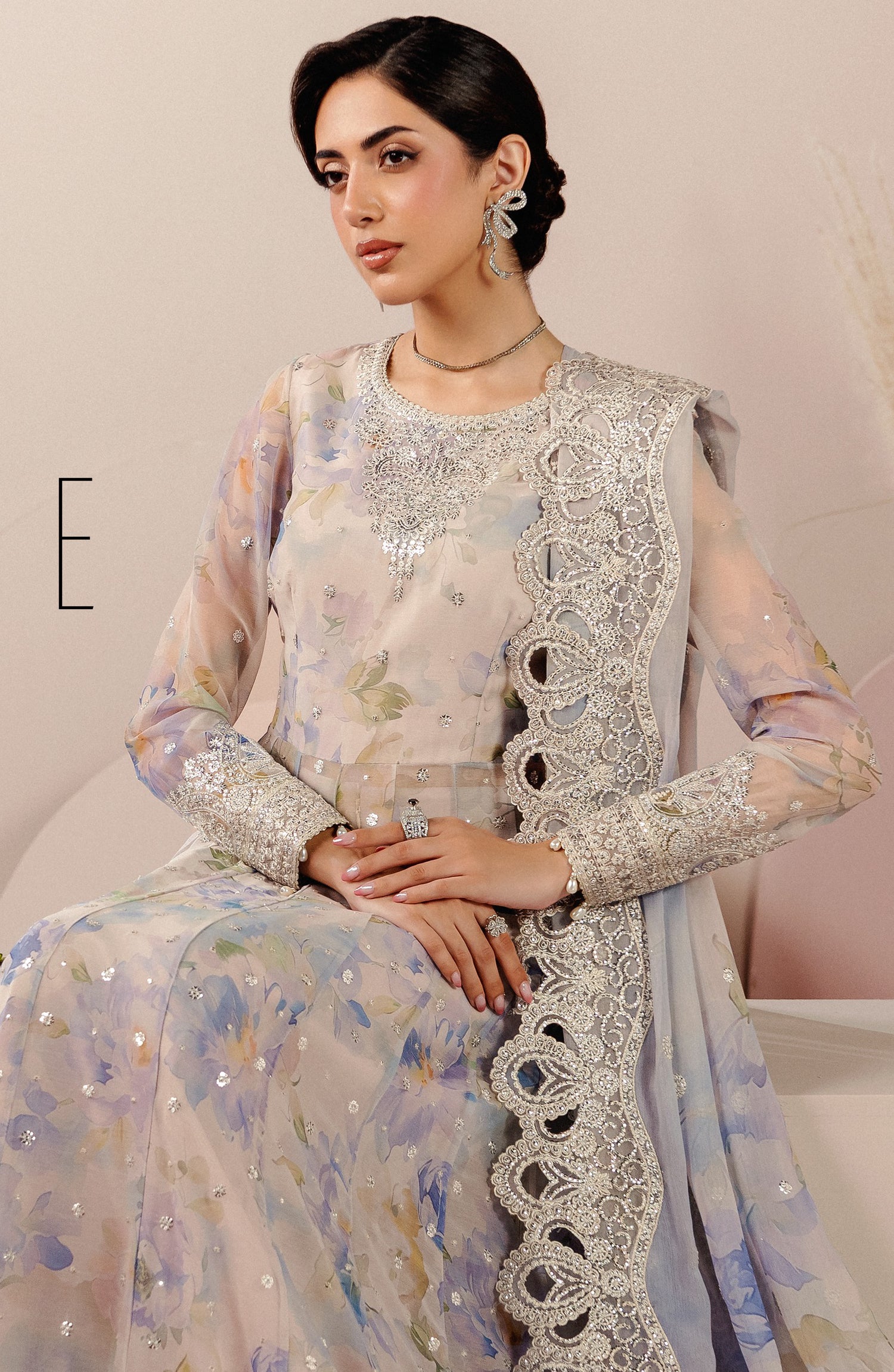 Roselle by Zarif Embroidered Chiffon Unstitched 3 Piece Suit - 01 Haven - ZRF26RS - Light Blue - Formals Collection