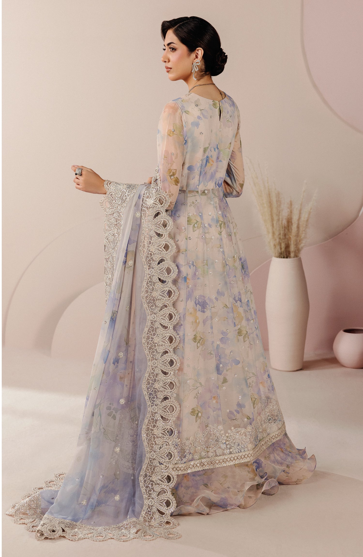 Roselle by Zarif Embroidered Chiffon Unstitched 3 Piece Suit - 01 Haven - ZRF26RS - Light Blue - Formals Collection