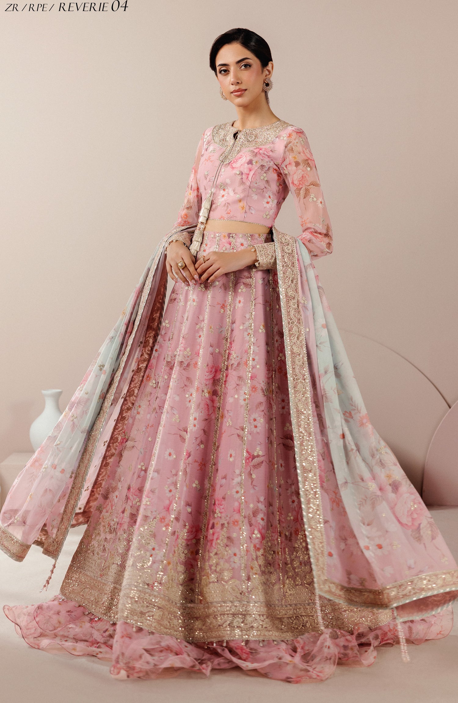 Roselle by Zarif Embroidered Chiffon Unstitched 3 Piece Suit - 04 Reverie - ZRF26RS - Pink - Formals Collection