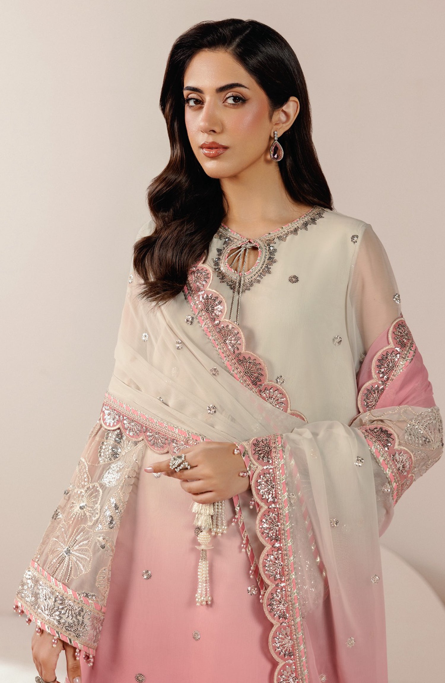 Roselle by Zarif Embroidered Chiffon Unstitched 3 Piece Suit - 06 Bliss - ZRF26RS - Pink - Formals Collection