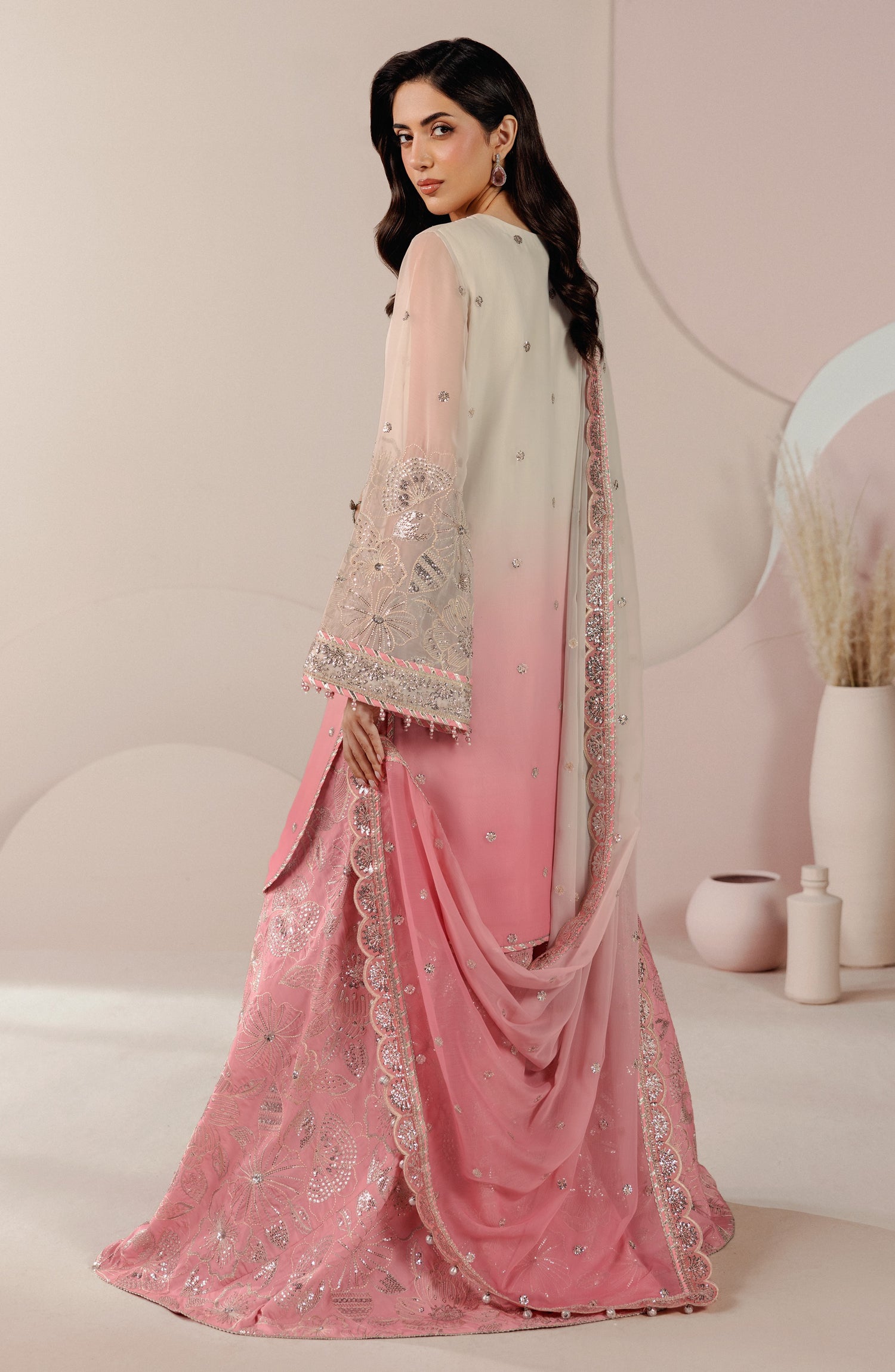 Roselle by Zarif Embroidered Chiffon Unstitched 3 Piece Suit - 06 Bliss - ZRF26RS - Pink - Formals Collection