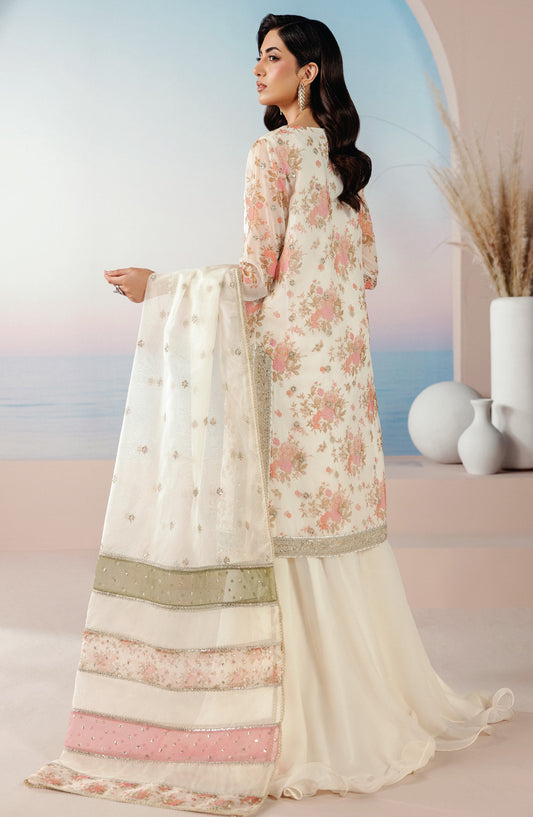 Roselle by Zarif Embroidered Chiffon Unstitched 3 Piece Suit - 07 Fable - ZRF26RS - Light Fawn - Formals Collection