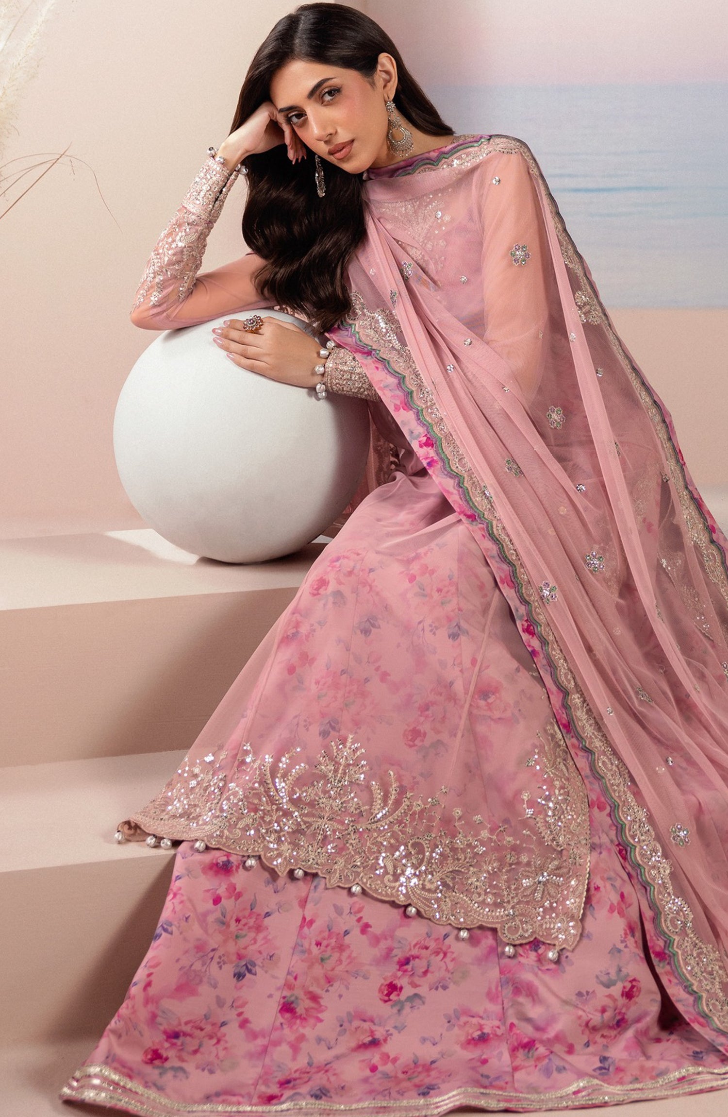 Roselle by Zarif Embroidered Net Unstitched 3 Piece Suit - 08 Twirl - ZRF26RS - Pink - Formals Collection
