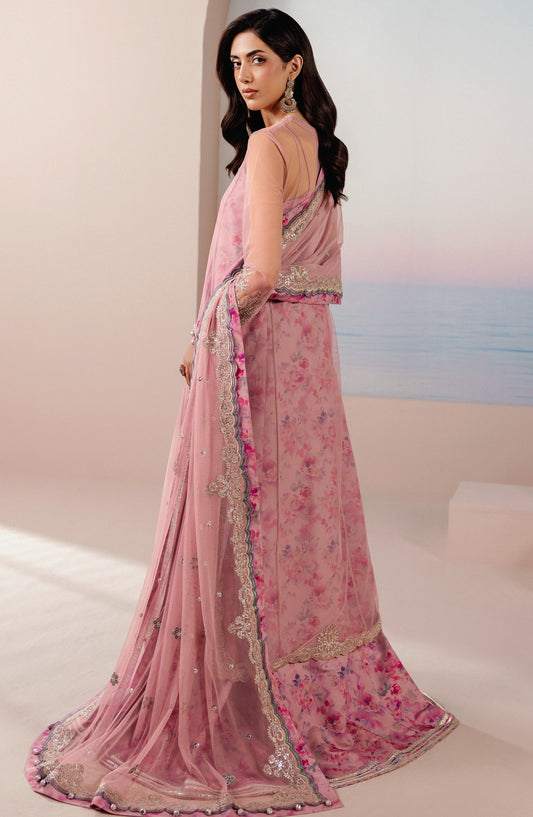 Roselle by Zarif Embroidered Net Unstitched 3 Piece Suit - 08 Twirl - ZRF26RS - Pink - Formals Collection