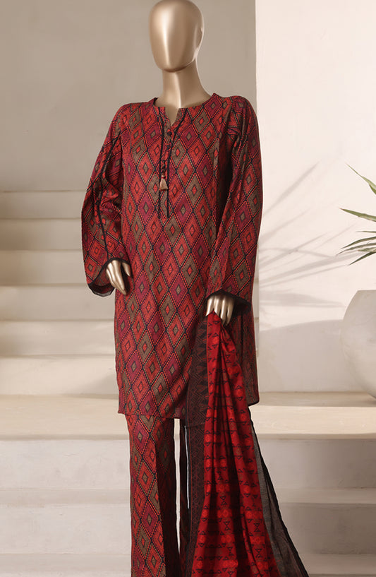 Rozaana Prints by HZ Textile Printed Cambric Stitched 3 Piece Suit - CAP-3P-802 Black Rust - HZ25RZN - Casual Collection