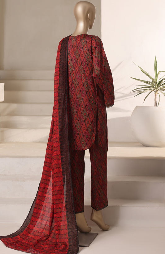 Rozaana Prints by HZ Textile Printed Cambric Stitched 3 Piece Suit - CAP-3P-802 Black Rust - HZ25RZN - Casual Collection