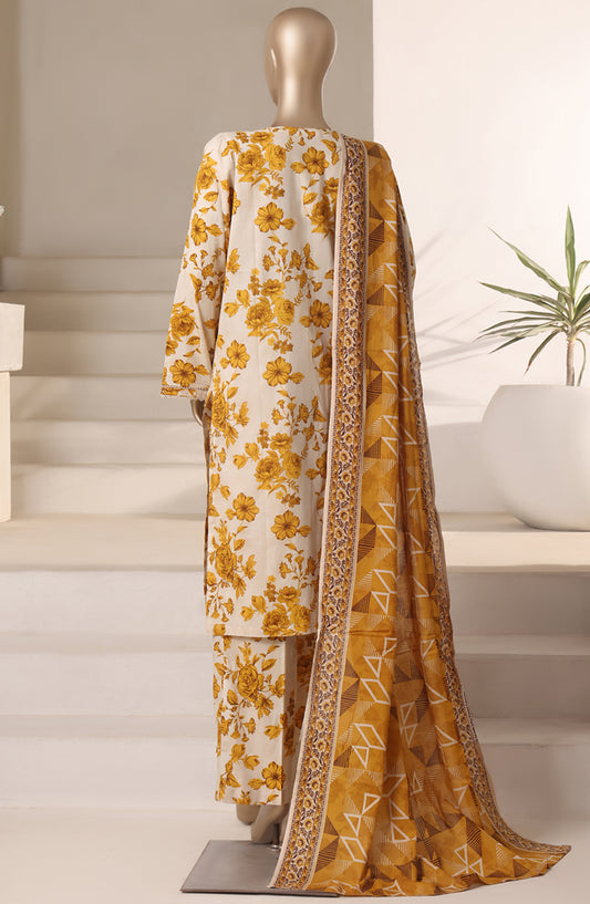 Rozaana Prints by HZ Textile Printed Cambric Stitched 3 Piece Suit - CAP-3P-805 Beige Yellow - HZ25RZN - Casual Collection